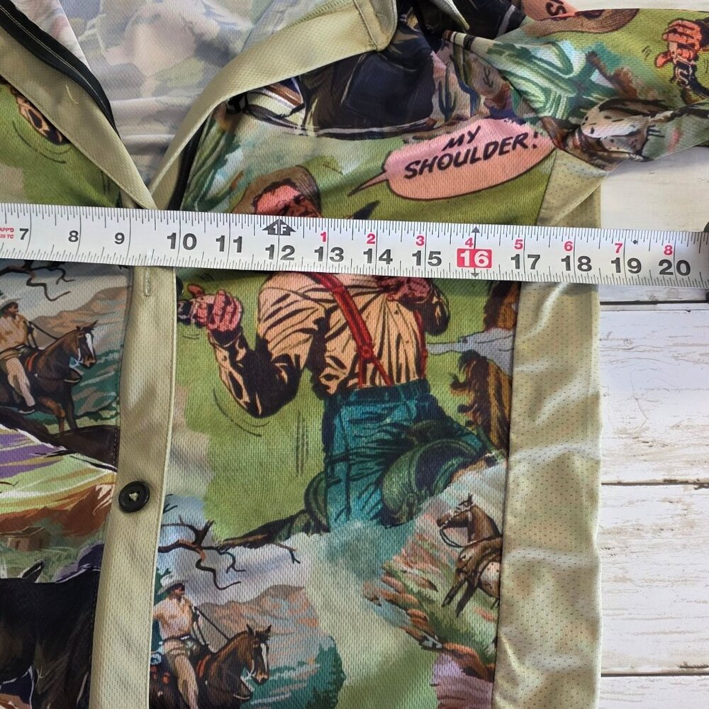 Women's Printed Button-Front Long-Sleeve Top in Olive Green - Picture 5 of 7